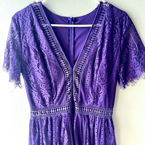 Purple Floral Art Print V-Neck Short Sleeve Vintage Maxi Dress main image 1